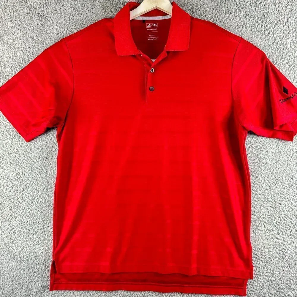 Adidas Golf Polo Shirt Mens Large Red Golfer Business‎ Casual Preppy Diamond Cup